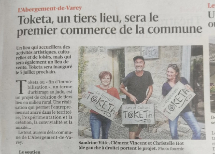 photo de l'article de presse sur le tiers-lieu Toketa