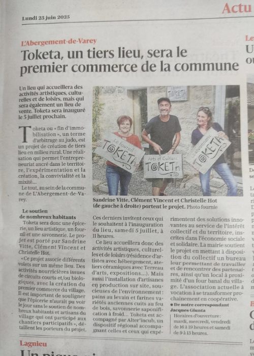 photo de l'article de presse sur le tiers-lieu Toketa